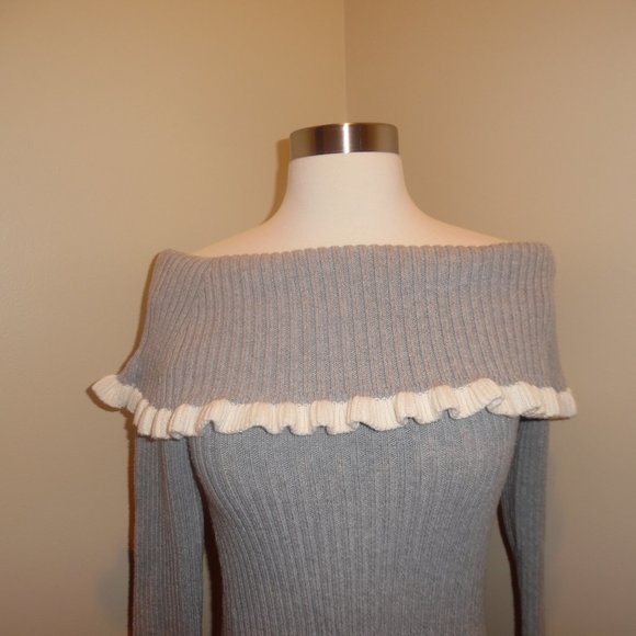 Intermix Gray Raylynn Ruffle Off Cold Shoulder Cocktail Sweater Top Pullover - Picture 6 of 12